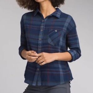 PrAna Organic Cotton ’Fillary’ Plaid Shirt Top Size Medium